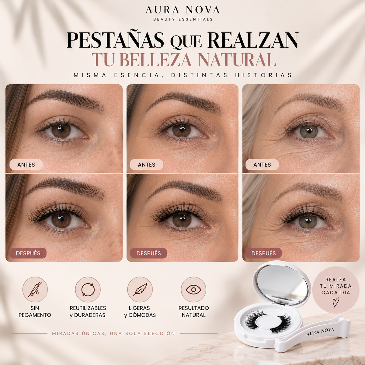 Pestañas magnéticas reutilizables con aplicador